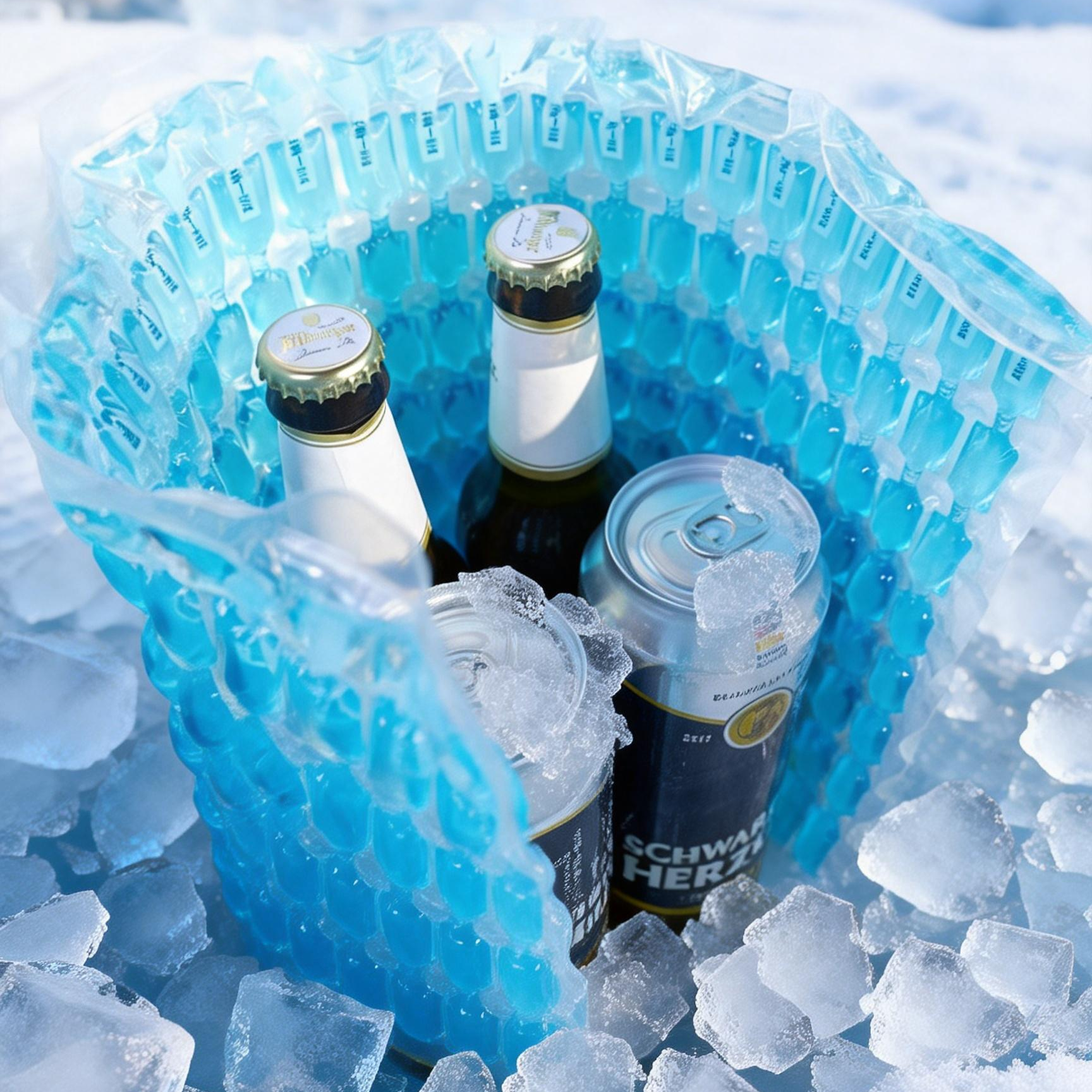 Bebidas mantenidas frías con film de hielo flexible