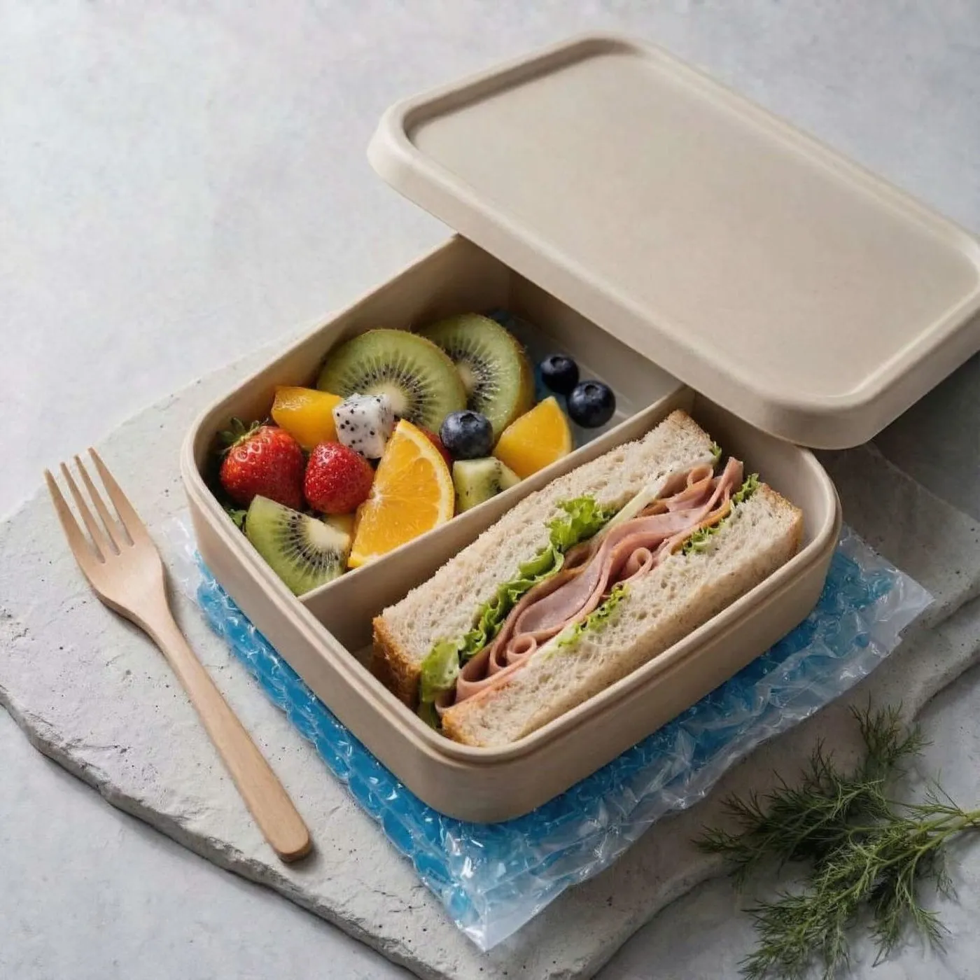 Meal box placed on flexible ice film